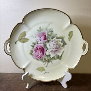 Antique Rosenthal Crysantheme Bavaria Platter Gold Border Matte Finish Handles